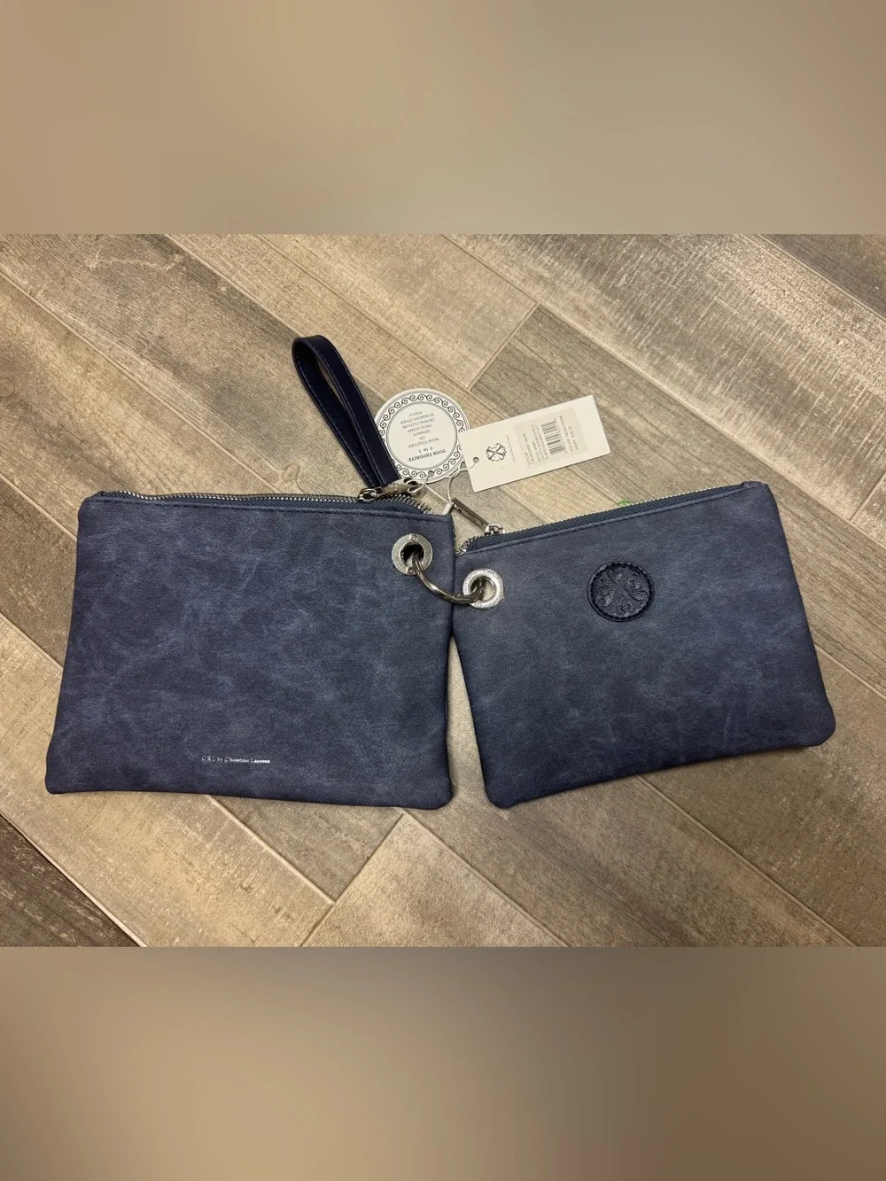 Women’s Indigo Denim Double Zip Wristlet Pouch Slim Wallet Bag Wrist StrapTravel